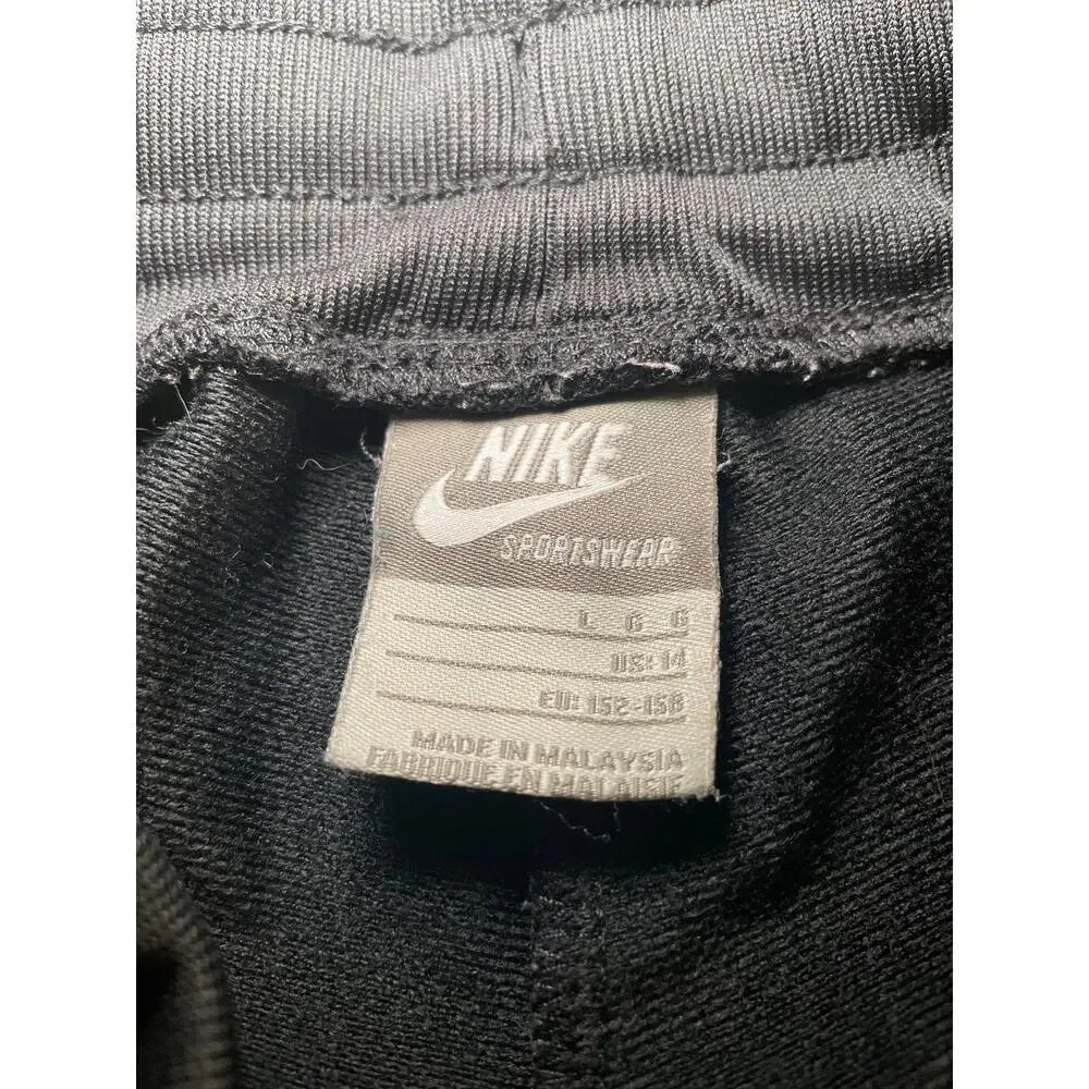 2000s Nike Gray Tag Kids Girls Sz L Wide Leg Track Sweat Pants Black Pink Stripe
